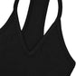 Black ribbed women's tank top with racerback and V-neck, size M