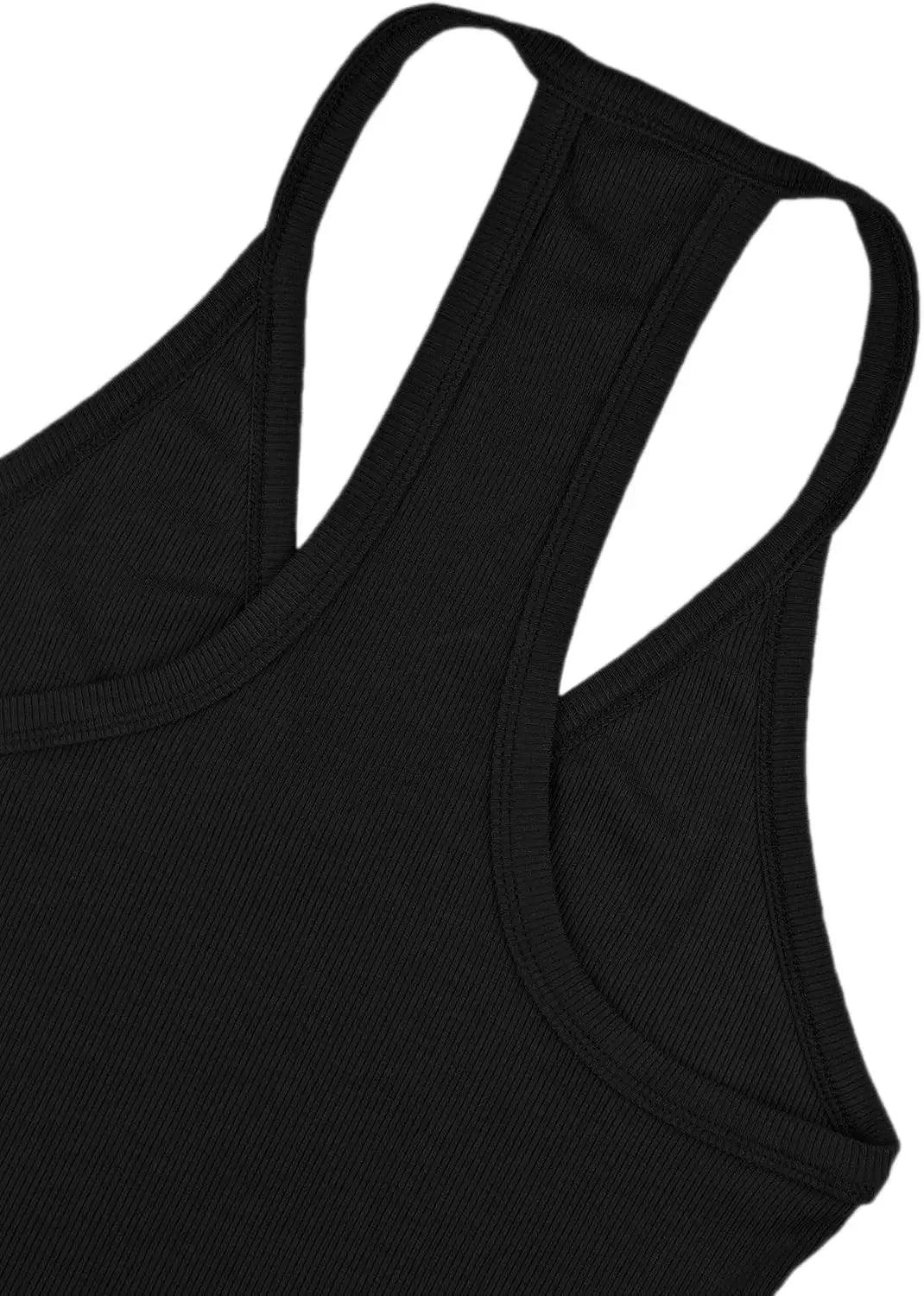 Black ribbed racerback tank top for women's fashion