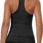 Black ribbed racerback tank top for women, stylish fitness wear