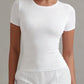 White fitted short sleeve top for women, stylish casual fashion wear
