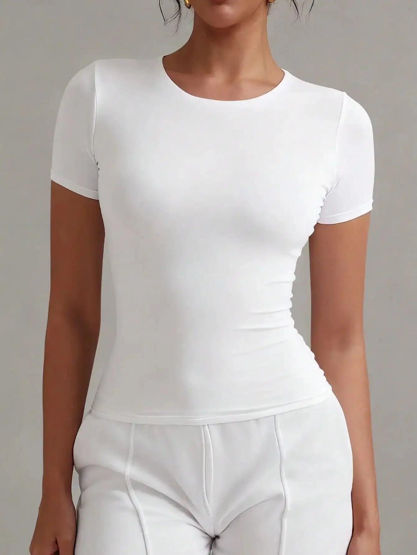 White fitted short sleeve top for women, stylish casual fashion wear