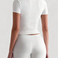 White crop top and biker shorts set for women's fashion