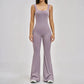 Lavender women's fitness jumpsuit with wide legs and square neckline, perfect for yoga or gym wear.