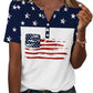 Women's patriotic flag print V-neck t-shirt with stars and stripes, casual fashion top