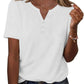 White women's V-neck button-up t-shirt with short sleeves, casual fashion top